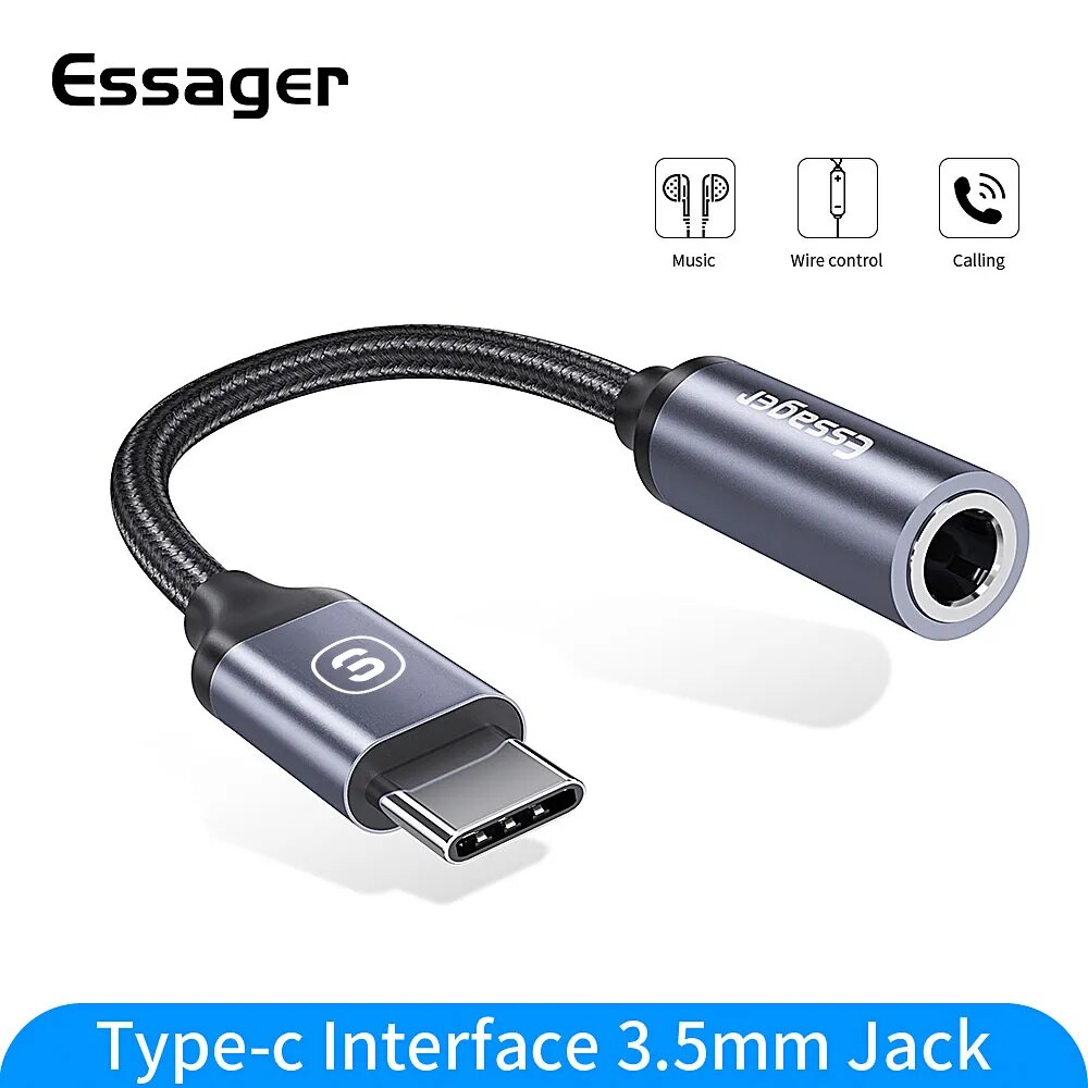 Cable Extension 3.5 - Essager USB tipo C 3.5 Jack
